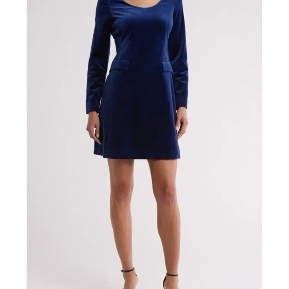 NWT Theory Navy blue velvet mini dress with long sleeves (size 6) 234